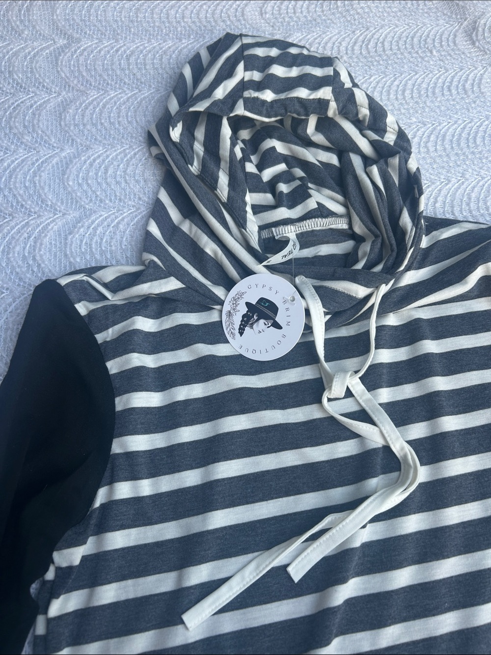 New - fall colors & cute style ! Striped Hooded Pullover - Gray & White